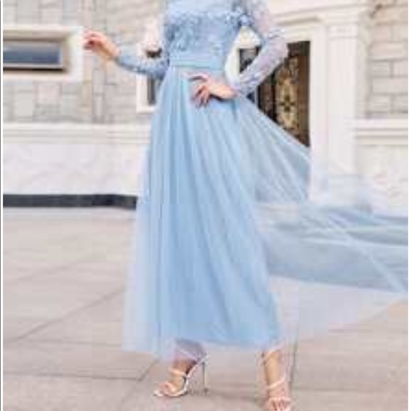 Blue Floral Appliqué & Pearl Detail Dress - Picture 3 of 5